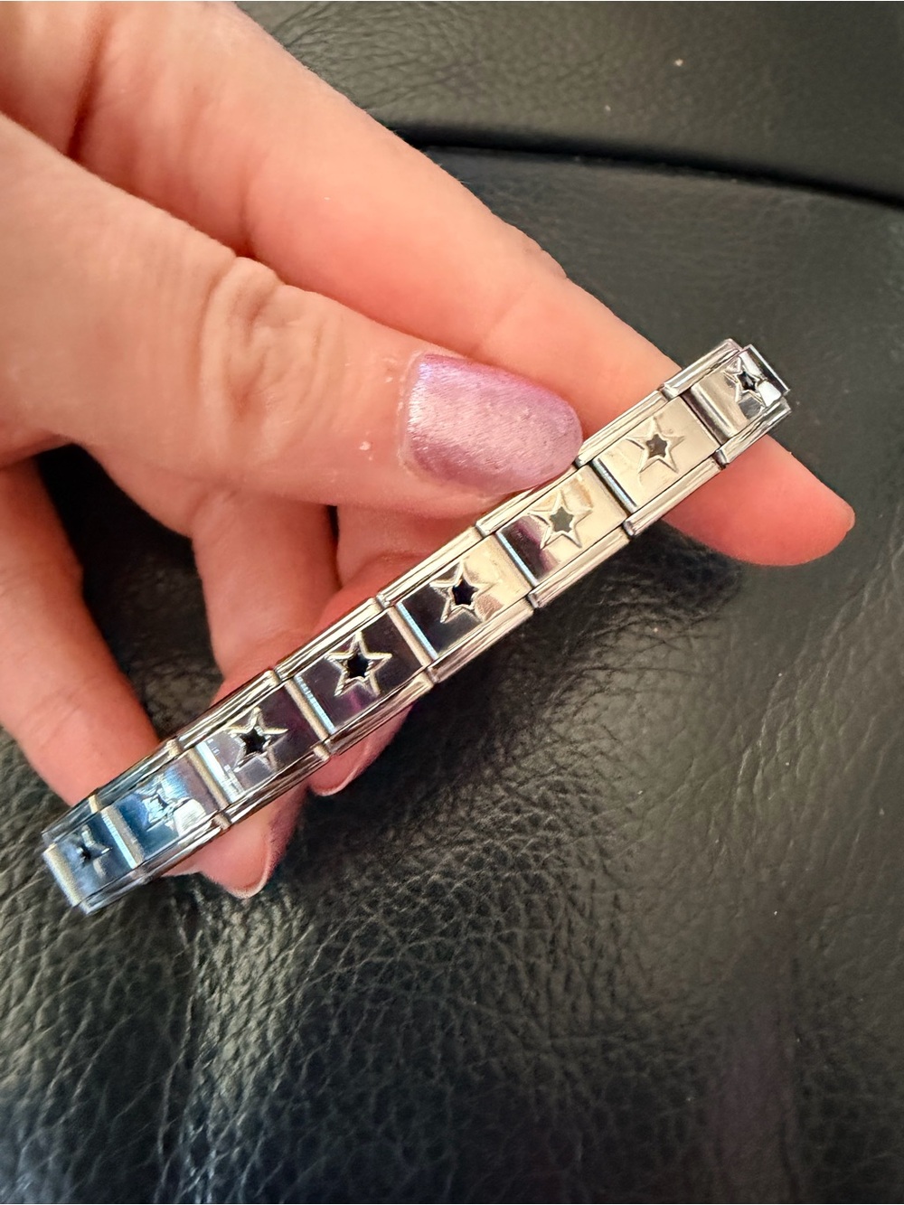 Black Star Italian Charm Bracelet Stainless Steel 18 Links Y2K